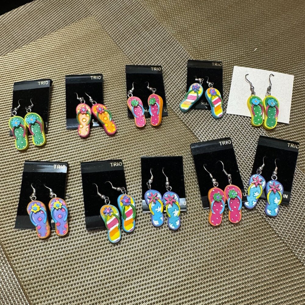 10 Pair Fun Flip-flop Earrings for Reunion Party Favor Beach Girl's Night Gifts